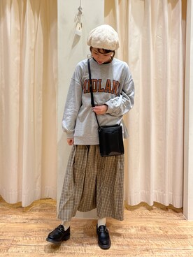「スエット」｜「アイテム（ハンチング/ベレー帽）」を使った、🌱メグミさん（レディース・154cm）の冬コーディネート