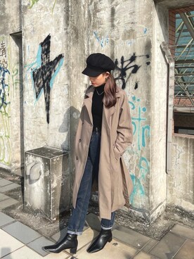「NET（ネット）のアイテム（トレンチコート）」を使った、Zoeさん（レディース・160cm）の冬コーディネート