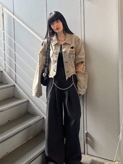 JEANASIS ボールチェーンサスツキワイドパンツ　ブラックM