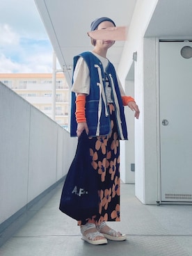 「A.P.C.（アーペーセー）のSAC SHOPPING REBOUND 20AC（トートバッグ）」を使った、hiiibarさん（レディース・157cm）の夏コーディネート