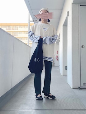 「A.P.C.（アーペーセー）のSAC SHOPPING REBOUND 20AC（トートバッグ）」を使った、hiiibarさん（レディース・157cm）の秋コーディネート
