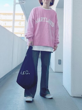 「A.P.C.（アーペーセー）のSAC SHOPPING REBOUND 20AC（トートバッグ）」を使った、hiiibarさん（レディース・157cm）の冬コーディネート