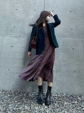 「古着ワンピース」｜「アイテム（ジャケット/アウター）」を使った、aikaさん（レディース・159cm）の秋コーディネート