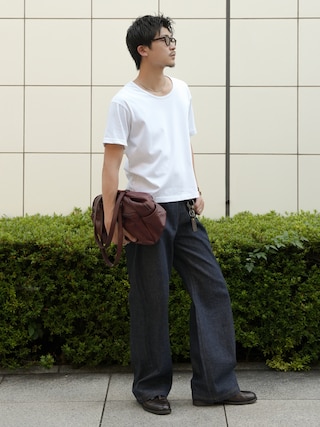 「LURAKU(ルラク)の【LURAKU】Loose Neck Cropped Tee / ルーズネッククロップドTシャツ(Tシャツ/カットソー)」を使った、Takeru.さん(メンズ・178cm)の夏コーディネート
