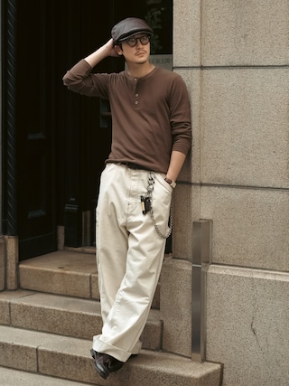 「AVIREX(アヴィレックス)の【RS】【AVIREX】synthetic leather HUNTING CAP(ハンチング/ベレー帽)」を使った、Takeru.さん(メンズ・178cm)の秋コーディネート