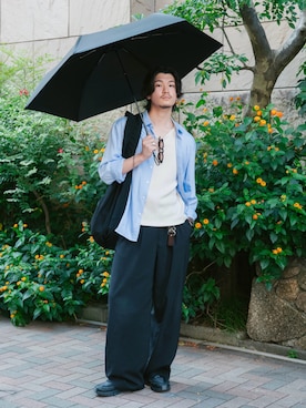 「日傘」｜「アイテム（ホワイト系）」を使った、Takeru.さん（メンズ・180cm）の夏コーディネート