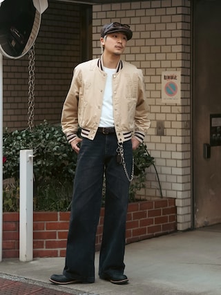 「LURAKU（ルラク）の【LURAKU】Semi-flared washed denim - セミフレアウォッシュデニム（デニムパンツ）」を使った、Takeru.さん（メンズ・180cm）の春コーディネート