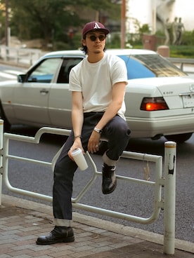 「HANES（ヘインズ）の【HANES】SHIRO クルーネック半袖Tシャツ（Tシャツ/カットソー）」を使った、Takeru.さん（メンズ・180cm・20代）の夏コーディネート
