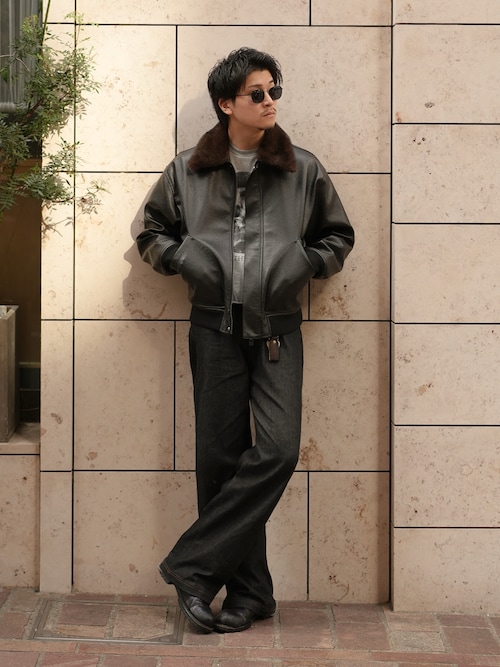 ジャケット・アウター leather coat LURAKU】Synthetic Leather Fur Collar Jacket / LURAKU