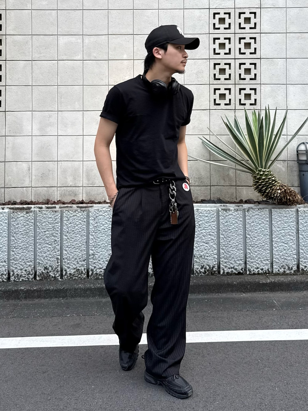 【タグ付き】LURAKU ストライプスラックス L LURAKU スラックス 「LURAKU」One tuck straight slacks / 1