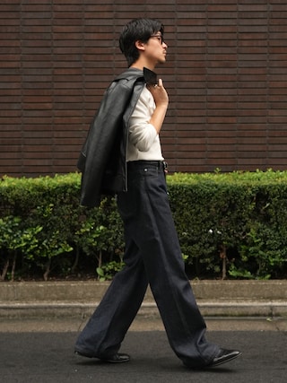 「LURAKU(ルラク)の【LURAKU】Rib Henry Neck Long Sleeve Tee / リブヘンリーネックロングスリーブTシャツ(Tシャツ/カットソー)」を使った、Takeru.さん(メンズ・178cm)の秋コーディネート