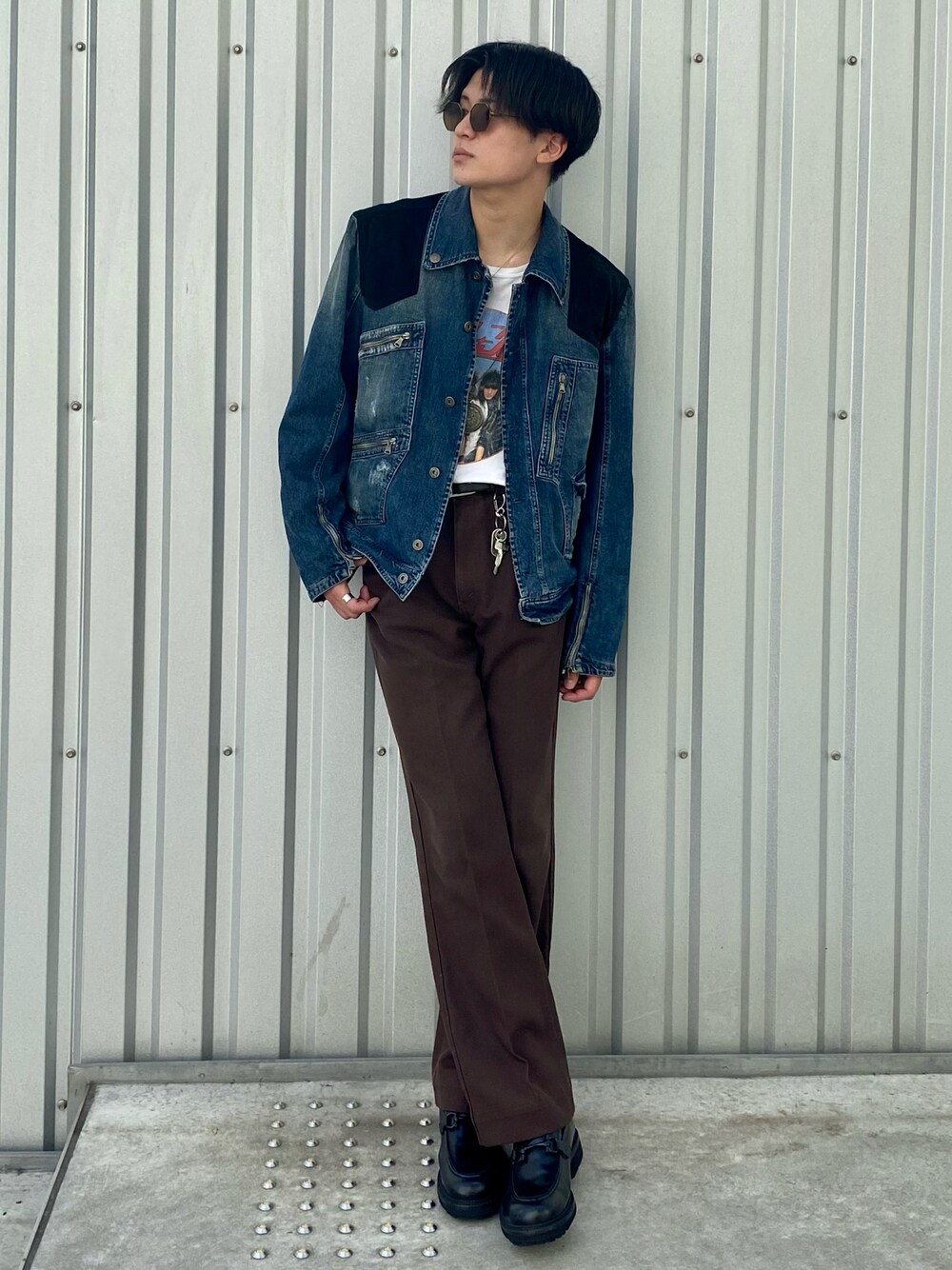 「ootd、古着、DOLCE&GABBANA、デニム、デニムジャケット、秋コーデ、秋のブラウンスタイル、ブラウン、70'sコーデ、いいね、save、フォローお願いします🤑」｜「Levi'sの70s スタプレ（デニムパンツ、ブラウン系）」を使った、Takeru.さん（メンズ・176cm）の秋コーディネートの1枚目の写真