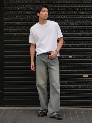 「LURAKU(ルラク)の【LURAKU】Semi-flared washed denim - セミフレアウォッシュデニム(デニムパンツ)」を使った、Takeru.さん(メンズ・178cm)の夏コーディネート