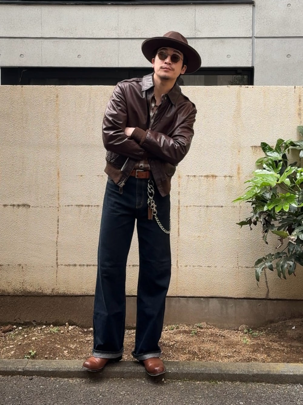 RRL ハット　ミリタリー　ジャケット　シャツ　パンツ　デニム　レザー　アメカジ Takeru.｜INTER FACTORYのデニムパンツを使ったコーディネート - WEAR