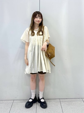 「LOWRYS FARM（ローリーズファーム）のパールタレンネックレス　249411（ネックレス）」を使った、Chihiroさん（レディース・149cm・20代）の夏コーディネート