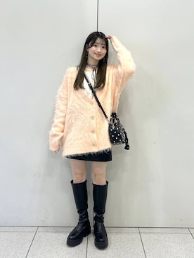 「LOWRYS FARM（ローリーズファーム）のシャギーロングＶカーディガン　595935（カーディガン/ボレロ）」を使った、Chihiroさん（レディース・149cm）の秋コーディネート