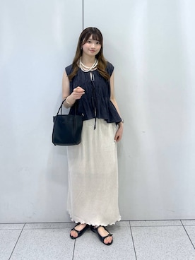「LOWRYS FARM（ローリーズファーム）のパールタレンネックレス　249411（ネックレス）」を使った、Chihiroさん（レディース・149cm・20代）の夏コーディネート