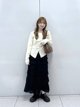 「LOWRYS FARM（ローリーズファーム）のチェーンツキ２ＷＡＹショルダー　634539（ショルダーバッグ、ブラウン系）」を使った、Chihiroさん（レディース・149cm）の春コーディネート