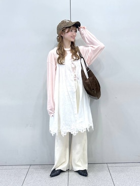 「LOWRYS FARM（ローリーズファーム）のＵＳＥＦＵＬシアープルオーバー　580950（Tシャツ/カットソー、ピンク系）」を使った、Chihiroさん（レディース・149cm）の春コーディネート