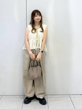 「LOWRYS FARM（ローリーズファーム）のパールタレンネックレス　249411（ネックレス）」を使った、Chihiroさん（レディース・149cm・20代）の夏コーディネート