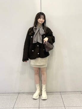 「LOWRYS FARM（ローリーズファーム）のビックボウタイチェックシャツ  573050（シャツ/ブラウス）」を使った、Chihiroさん（レディース・149cm）の秋コーディネート