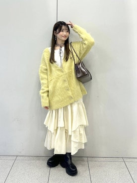 「LOWRYS FARM（ローリーズファーム）のシャギーロングＶカーディガン　595935（カーディガン/ボレロ）」を使った、Chihiroさん（レディース・149cm）の秋コーディネート