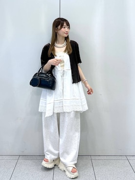 「LOWRYS FARM（ローリーズファーム）のパールタレンネックレス　249411（ネックレス）」を使った、Chihiroさん（レディース・149cm・20代）の夏コーディネート