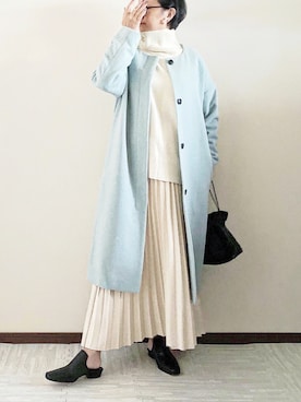「a.n.l（エーエヌエル　レーベル）のアイテム（ノーカラージャケット）」を使った、naoさん（レディース・156cm）の冬コーディネート