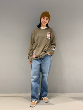 「Carhartt（カーハート）のアイテム（ニットキャップ/ビーニー）」を使った、motomiさん（レディース・164cm）の夏コーディネート