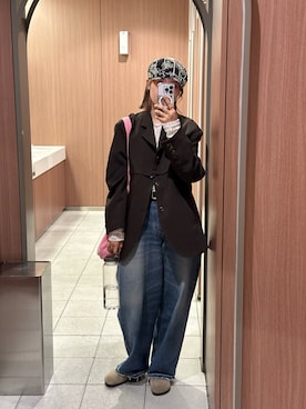 「Lee（リー）のLee/リー【NEW】SUPERSIZED ビッグシルエットライダースデニムパンツ セットアップ可（デニムパンツ、ブルー系）」を使った、motomiさん（レディース・163cm）の春コーディネート