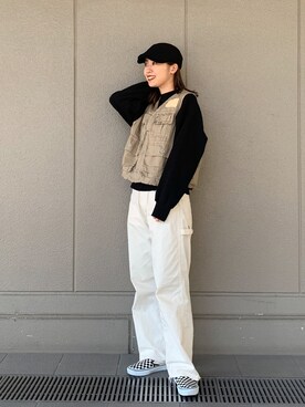 「ハンチング」｜「アイテム（スリッポン）」を使った、motomiさん（レディース・163cm）の冬コーディネート
