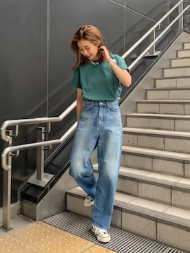 「アイテム（アクセサリー、グリーン系）」を使った、motomiさん（レディース・163cm）の夏コーディネート