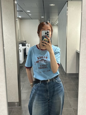 「Lee（リー）のLee/リー【NEW】SUPERSIZED ビッグシルエットライダースデニムパンツ セットアップ可（デニムパンツ、ブルー系）」を使った、motomiさん（レディース・163cm）の春コーディネート