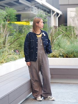 「Lee（リー）のアイテム（オールインワン・サロペット）」を使った、motomiさん（レディース・163cm）の秋コーディネート