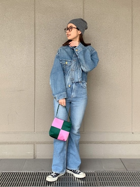 「春服みてみて」｜「アイテム（デニムジャケット）」を使った、motomiさん（レディース・163cm）の春コーディネート