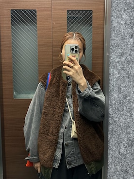 「アイテム（その他アウター、ブラック系）」を使った、motomiさん（レディース・163cm）の冬コーディネート