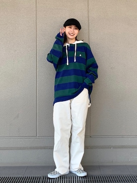 「ラガーシャツ」｜「アイテム（パンツ）」を使った、motomiさん（レディース・163cm）の冬コーディネート