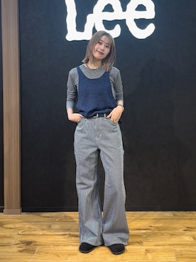 「Lee（リー）のLOOSE FALRE PAINTER/ルーズフレアペインターデニムパンツ DUNGAREES【セットアップ対応】（デニムパンツ、その他）」を使った、motomiさん（レディース・163cm）の夏コーディネート