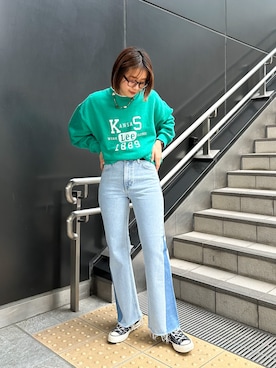 「Lee（リー）のアイテム（デニムパンツ）」を使った、motomiさん（レディース・163cm）の冬コーディネート