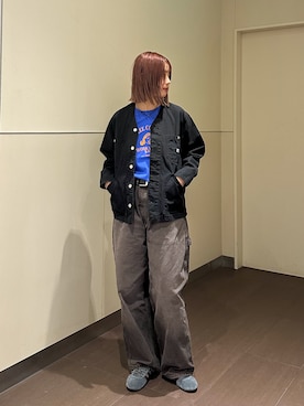 「Lee（リー）のLee/リー ロゴプリントハーフスリーブTシャツ（Tシャツ/カットソー、ブルー系）」を使った、motomiさん（レディース・163cm）の春コーディネート