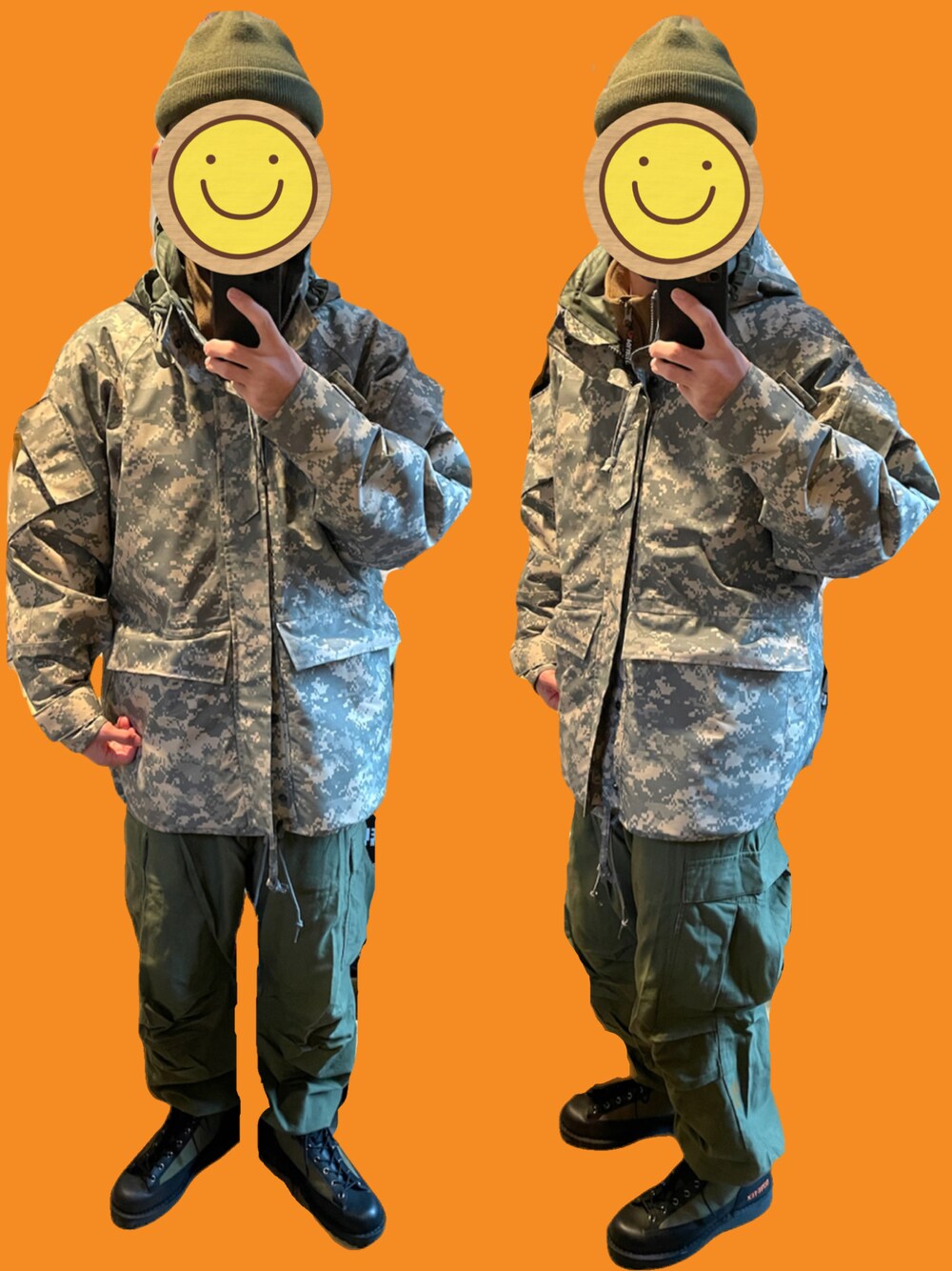 「ミリタリー、M65、カーゴパンツ、GORE-TEX、マウンテンパーカー、デジタルカモ、アルファ、ブーツ、Danner、ハーフジップ、ビーニー、ビッグシルエット、military、アーミー、army」｜「MILITARYの米軍 ECWCS 2nd Gen ゴアテックスパーカー ACU（ミリタリージャケット、その他）」を使った、ワン🐶太郎 さん（メンズ・170cm）の冬コーディネートの1枚目の写真