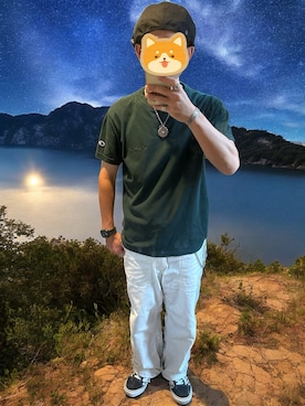 「アイテム（キャスケット）」を使った、ワン🐶太郎 さん（メンズ・170cm）の夏コーディネート