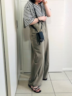 「ボーダートップス」｜「アイテム（PC・スマホグッズ/家電）」を使った、❁⃘asa❁⃘さん（レディース・150cm）の夏コーディネート