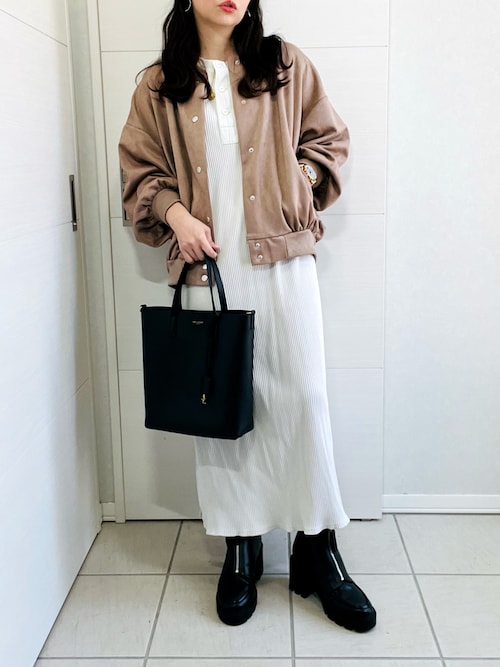Freckle seoul ボアスタジャン 茶色 110-140cm】カールボア配色スタジャン（スタジャン） | SHOO・LA