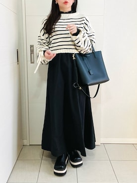 「tiptop（ティップトップ）の袖ドロストショート丈ニットプルオーバー（ニット/セーター）」を使った、❁⃘asa❁⃘さん（レディース・150cm）の冬コーディネート