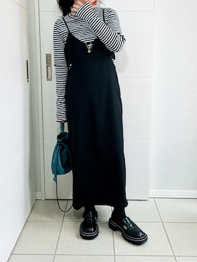 「巾着バッグ」｜「アイテム（ジャンパースカート）」を使った、❁⃘asa❁⃘さん（レディース・150cm）の春コーディネート