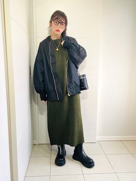 「ミリタリーコーデ」｜「アイテム（ワンピース/ドレス）」を使った、❁⃘asa❁⃘さん（レディース・150cm）の冬コーディネート
