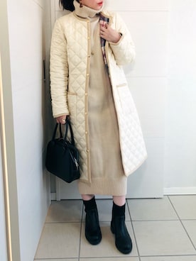 「MACKINTOSH PHILOSOPHY（ﾏｯｷﾝﾄｯｼｭ ﾌｨﾛｿﾌｨｰ）のアイテム（ノーカラーコート）」を使った、❁⃘asa❁⃘さん（レディース・150cm）の秋コーディネート