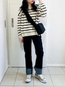 「CONVERSE（コンバース）のCONVERSE コンバース オール スター カラーズ ハイ / ALL STAR COLORS HI (ﾍﾞｰｼﾞｭ) 32664389（スニーカー）」を使った、❁⃘asa❁⃘さん（レディース・150cm）の秋コーディネート
