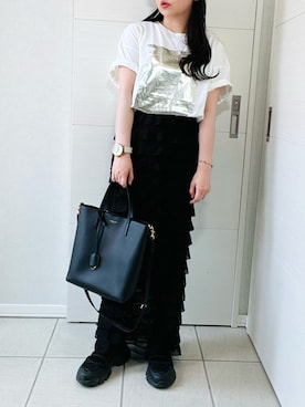 「tiptop（ティップトップ）の箔プリント半袖BIGTシャツ（Tシャツ/カットソー）」を使った、❁⃘asa❁⃘さん（レディース・150cm）の夏コーディネート